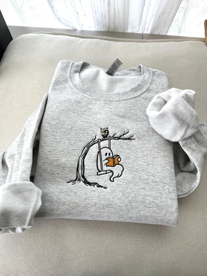 Embroidered Ghost Reading Sweatshirt